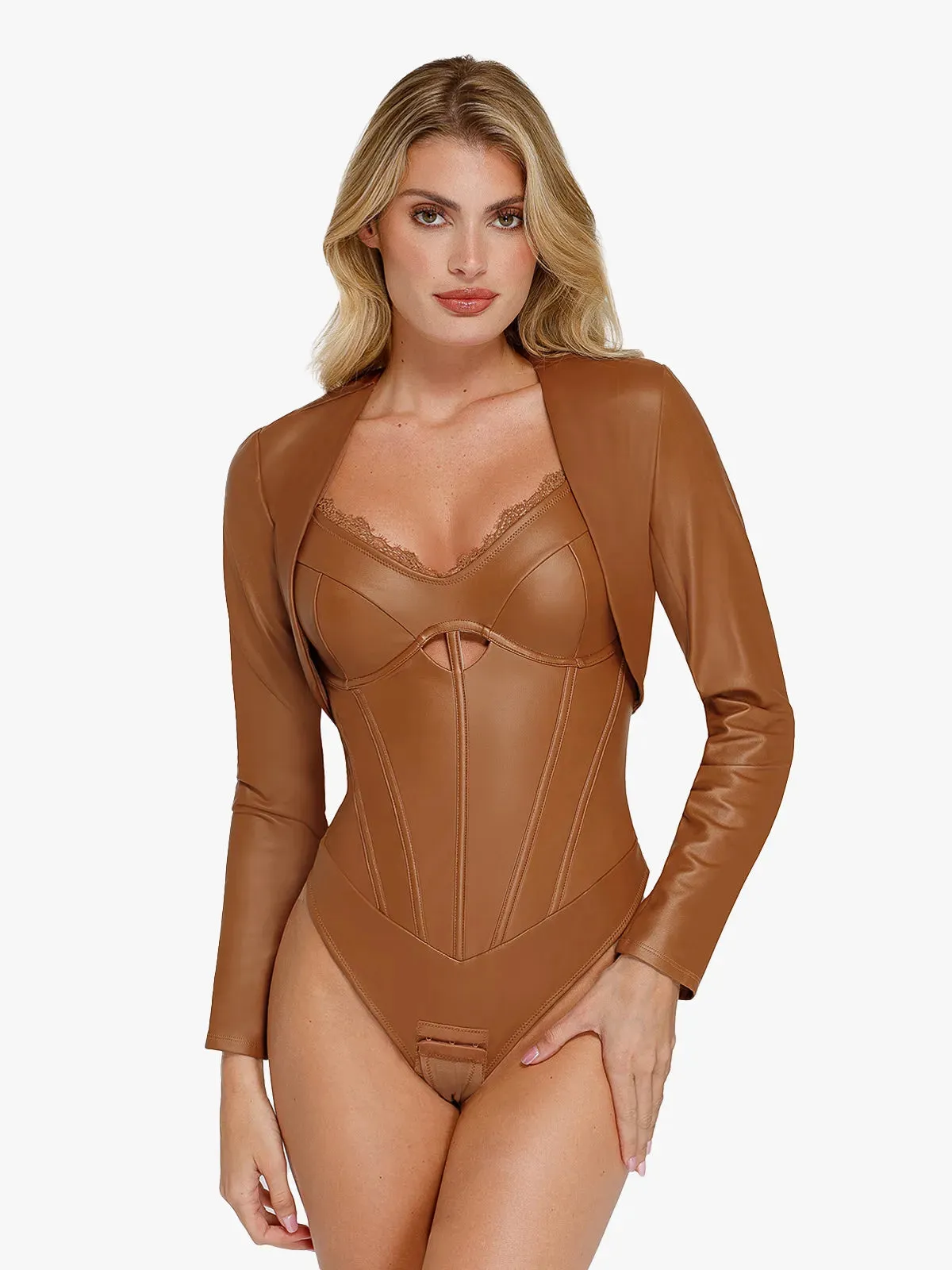 Long Sleeve Faux Leather Bolero Jacket