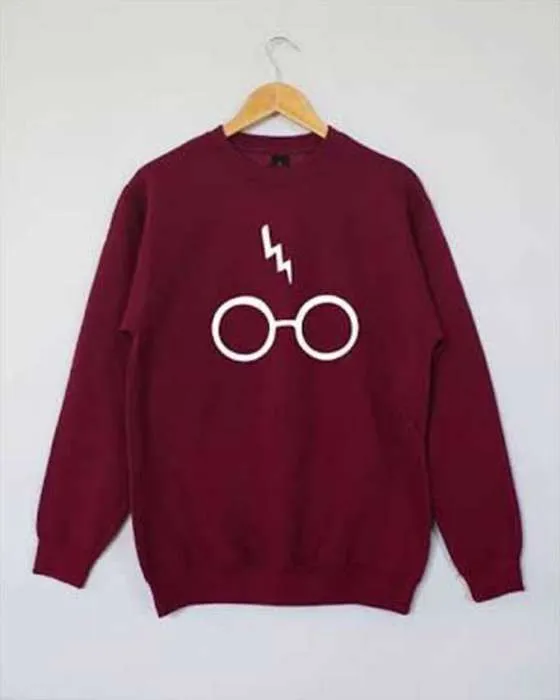 Maroon Harry Potter Glasses Printed Sweat Shirt For womens