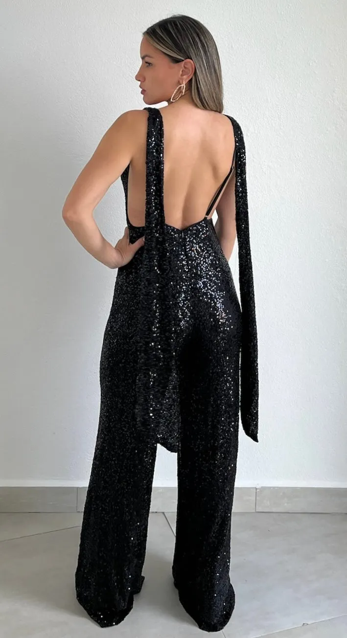Marvelous Fun Black Sequins Jumpsuit