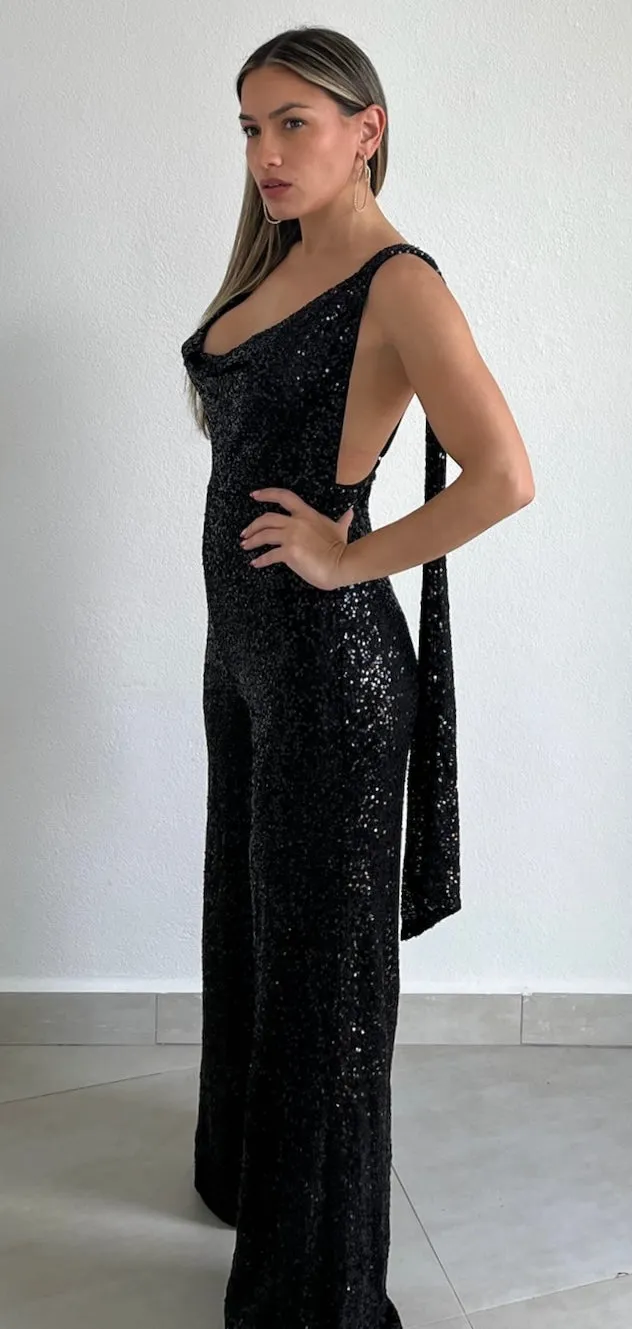 Marvelous Fun Black Sequins Jumpsuit