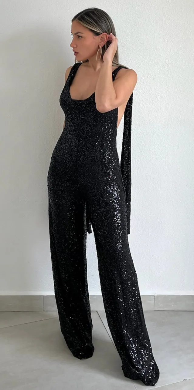 Marvelous Fun Black Sequins Jumpsuit