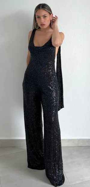 Marvelous Fun Black Sequins Jumpsuit