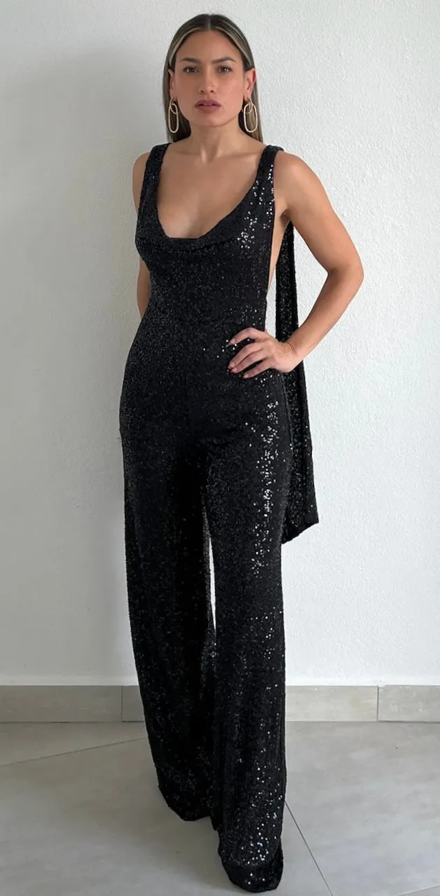 Marvelous Fun Black Sequins Jumpsuit