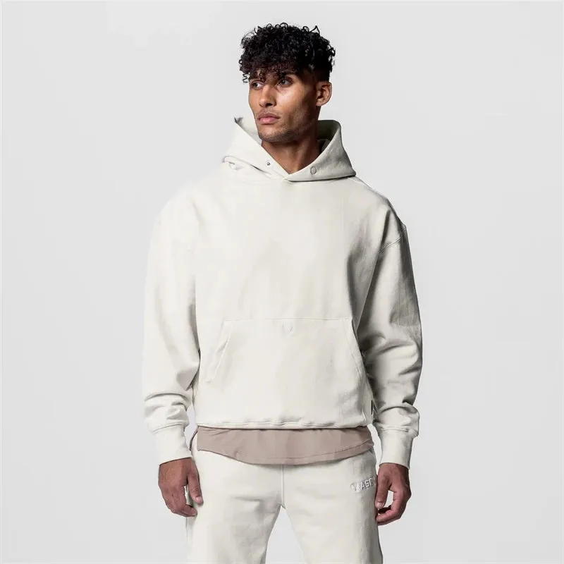 Men's Autumn Winter Jogger Pullovers Hooded Hoodies - High Quality Thick Fabric Solid Basic Cotton Sweatshirts, Available in 5 Colors