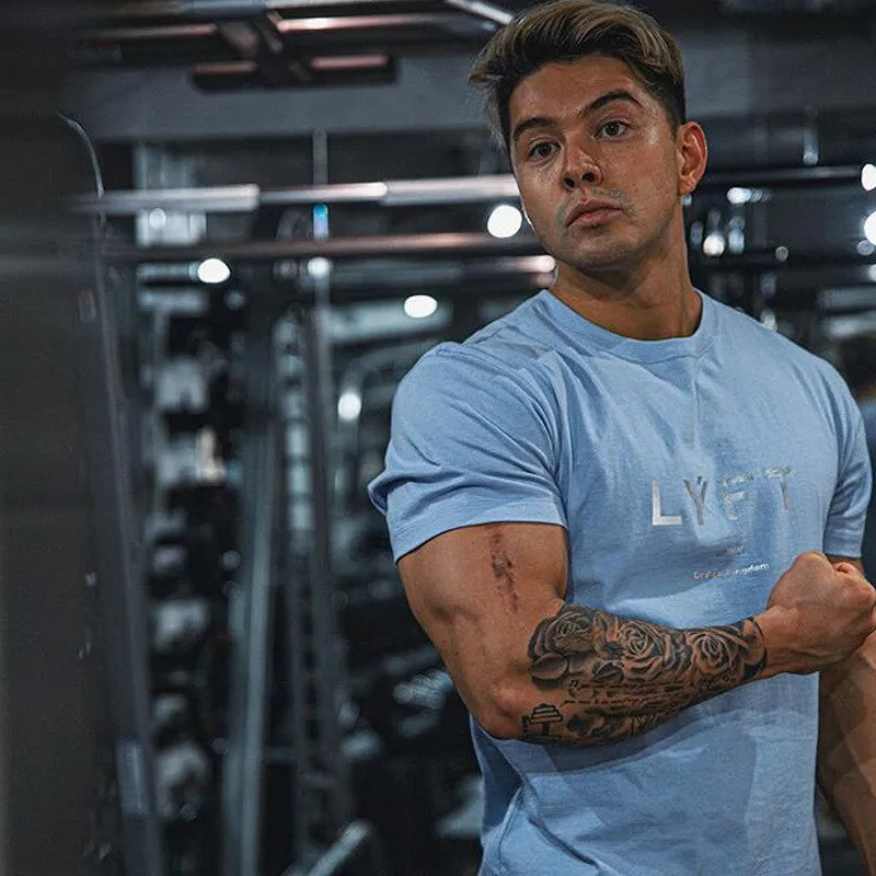 Men's Summer  Fitness Bodybuilding  Cotton Short Sleeves Round Neck T Shirts