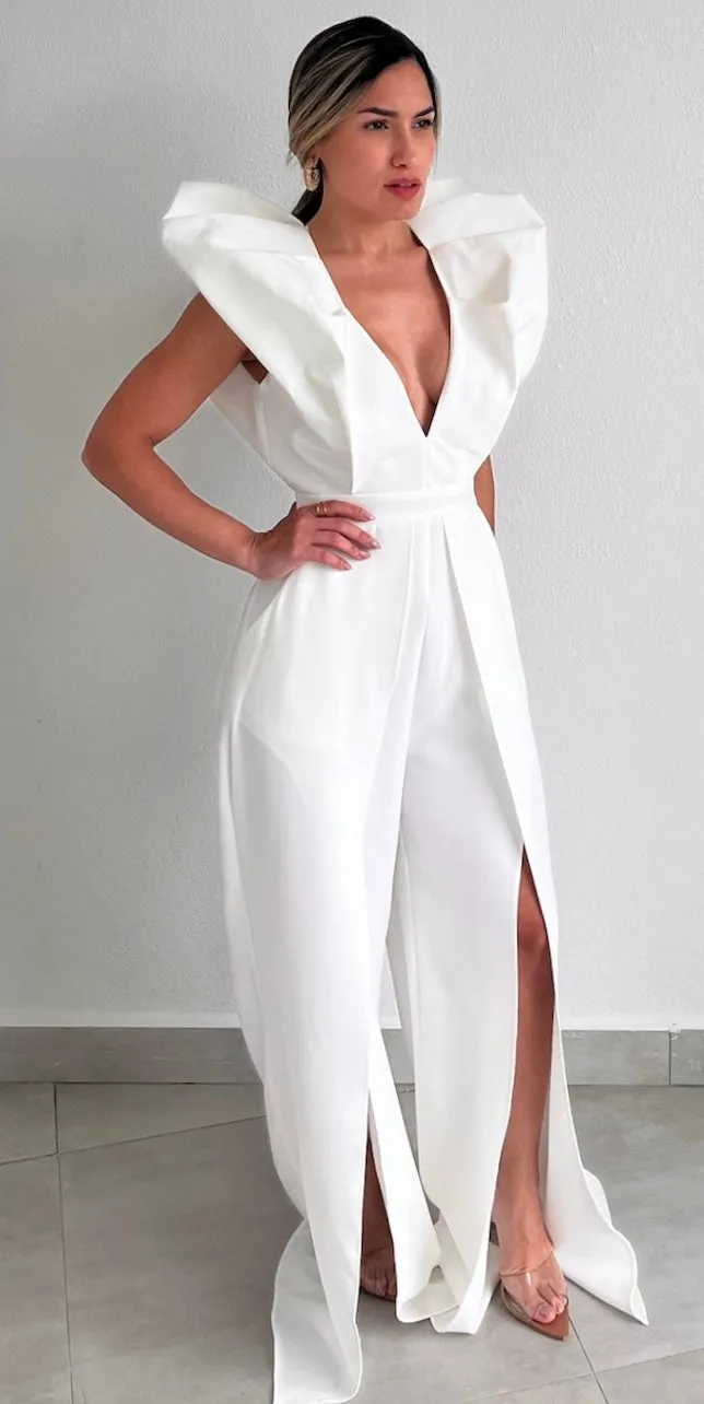 Moments to Remember V-Neck White Jumpsuit