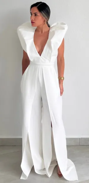 Moments to Remember V-Neck White Jumpsuit