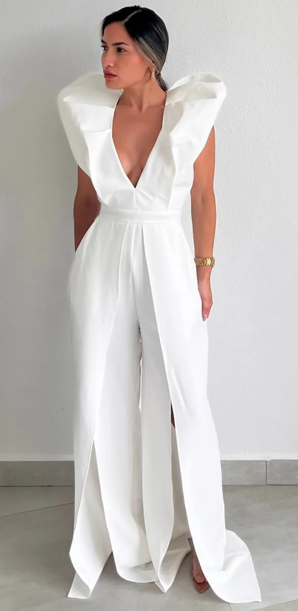 Moments to Remember V-Neck White Jumpsuit