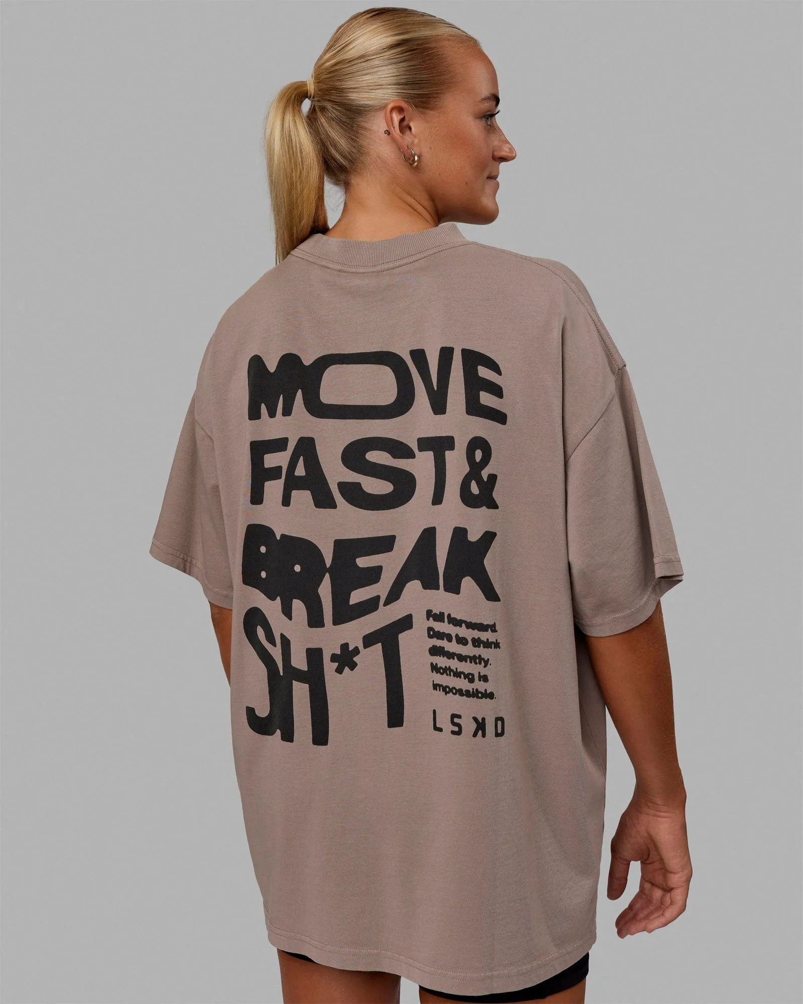 Move Fast Washed Heavyweight Tee Oversize - Cinder-Black