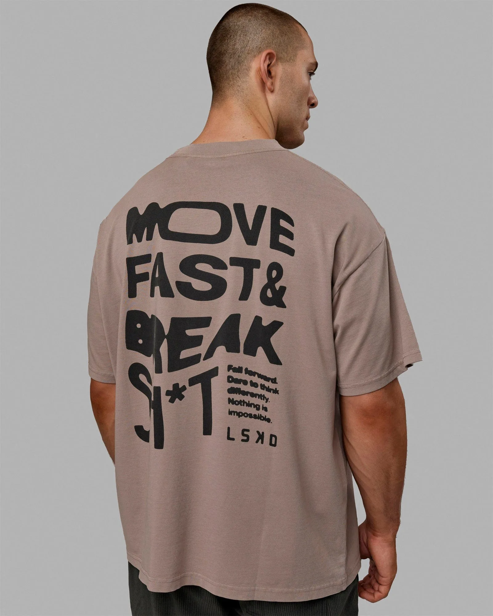 Move Fast Washed Heavyweight Tee Oversize - Cinder-Black