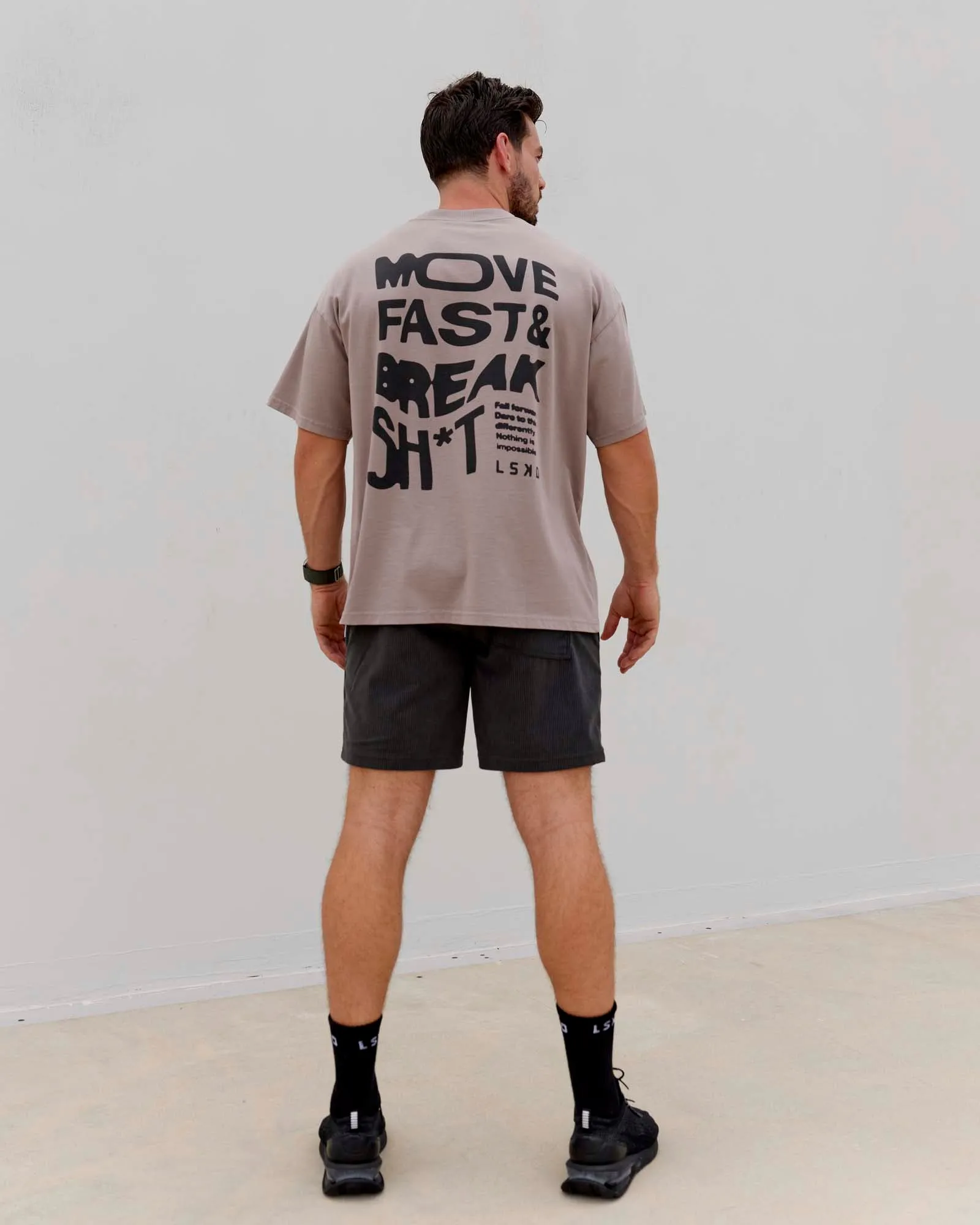 Move Fast Washed Heavyweight Tee Oversize - Cinder-Black
