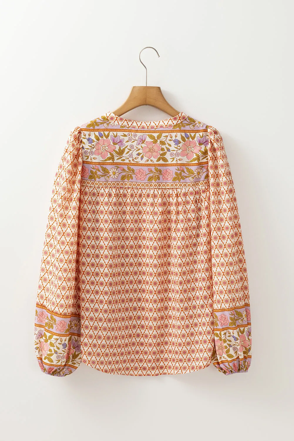 Multicolour Boho Floral Mixed Print Puff Sleeve Shirt