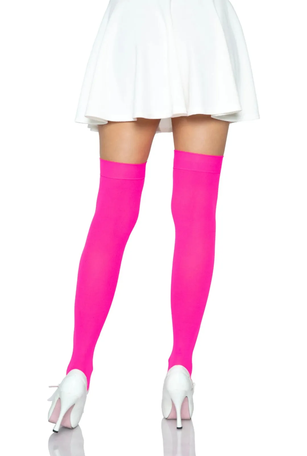 Neon Pink Nylon Thigh Highs