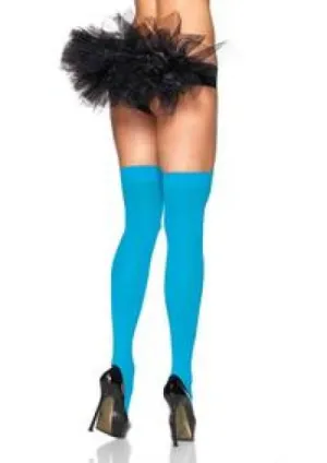 Nylon Over Knee Thigh High - Neon Blue