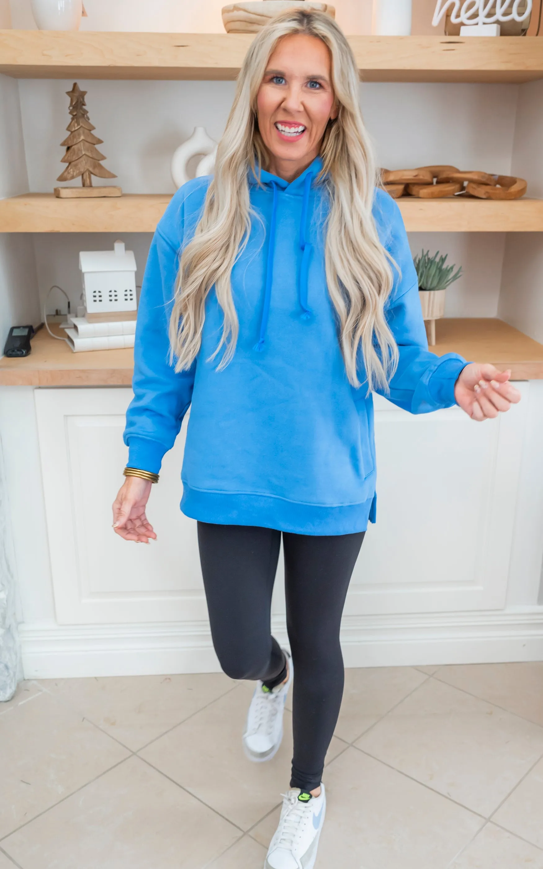Ocean Blue All Day Fleece Side Slit Hoodie by Salty Wave* DEAL
