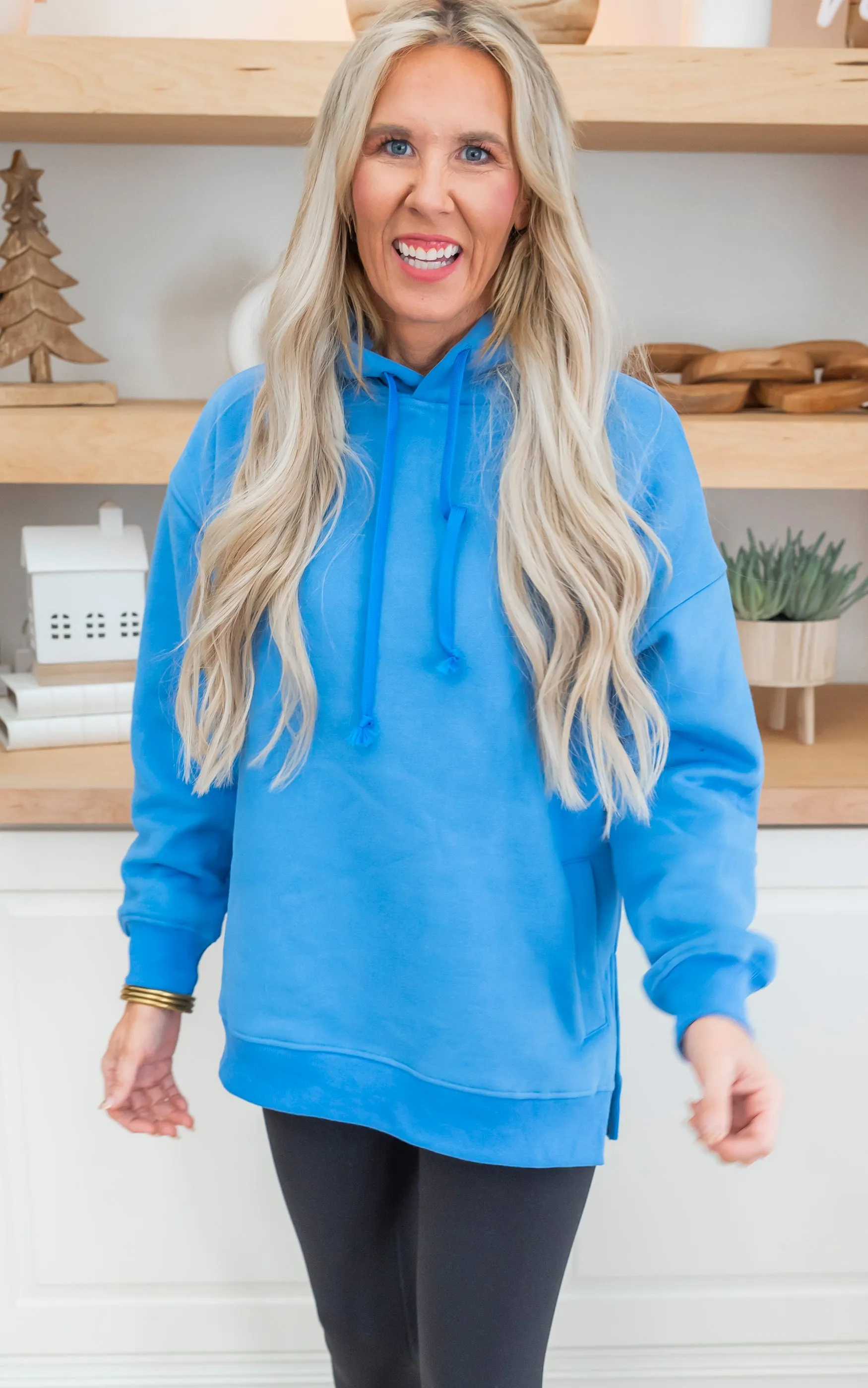 Ocean Blue All Day Fleece Side Slit Hoodie by Salty Wave* DEAL