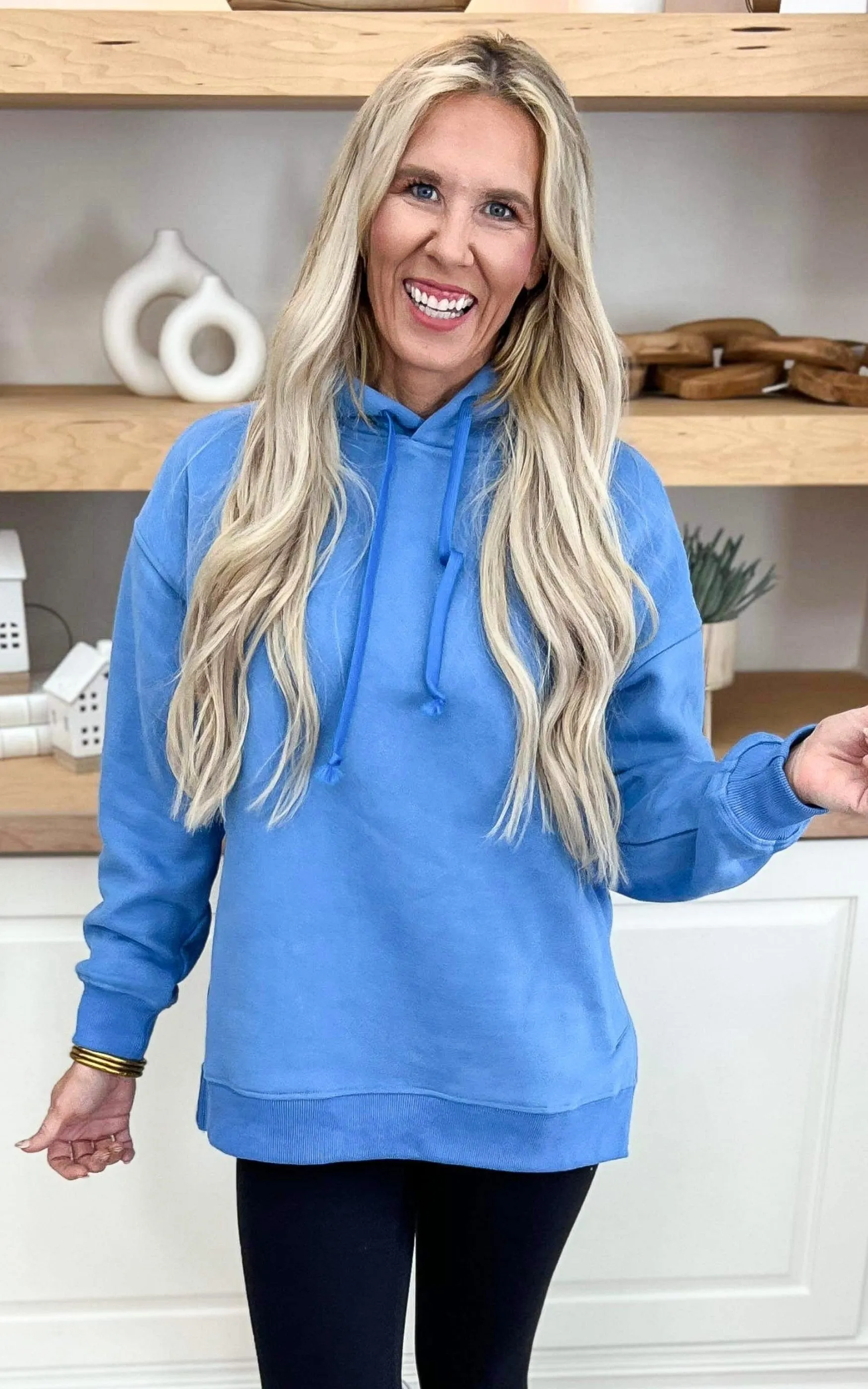 Ocean Blue All Day Fleece Side Slit Hoodie by Salty Wave* DEAL