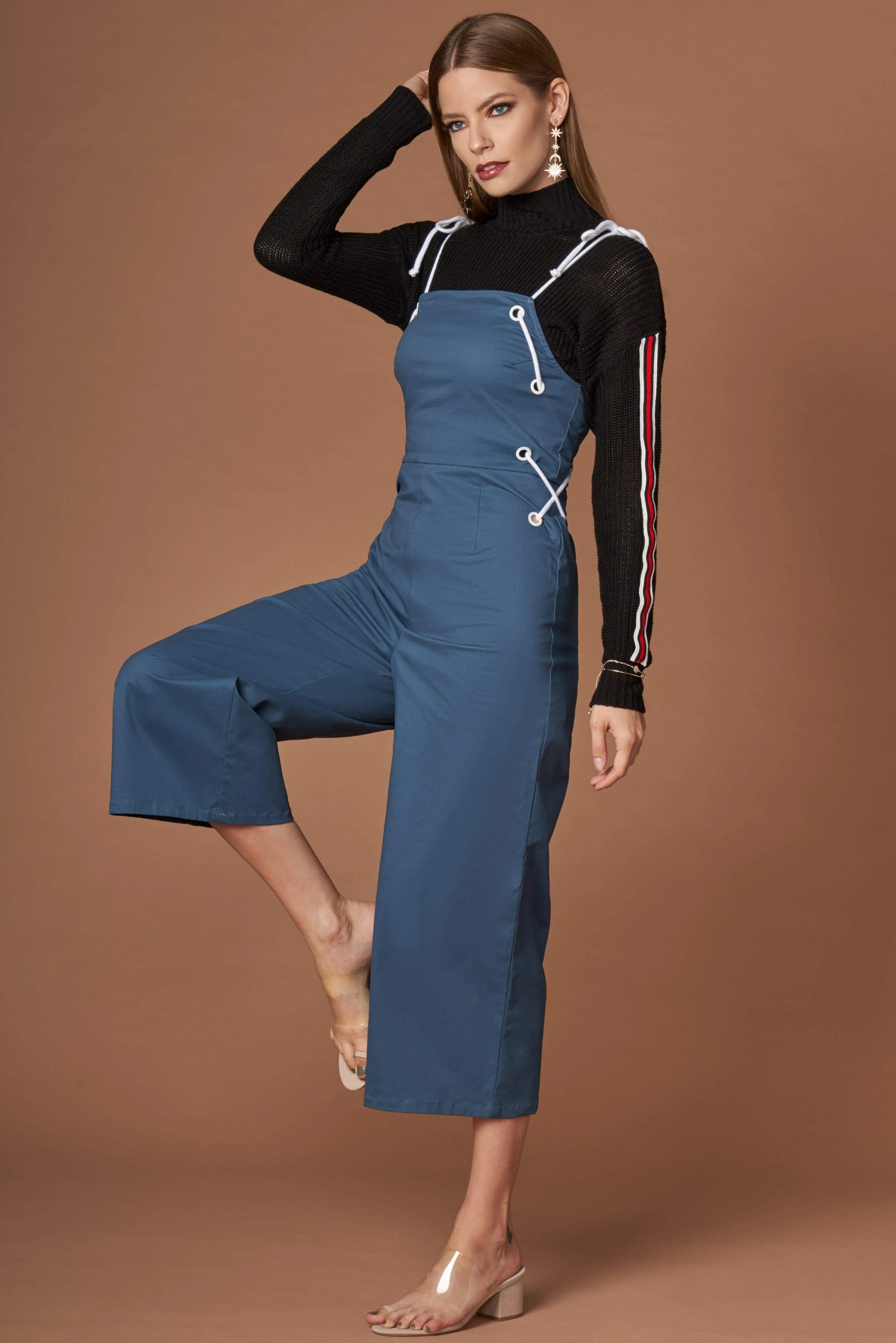 OMG Dark Teal Lace-Up Culotte Jumpsuit