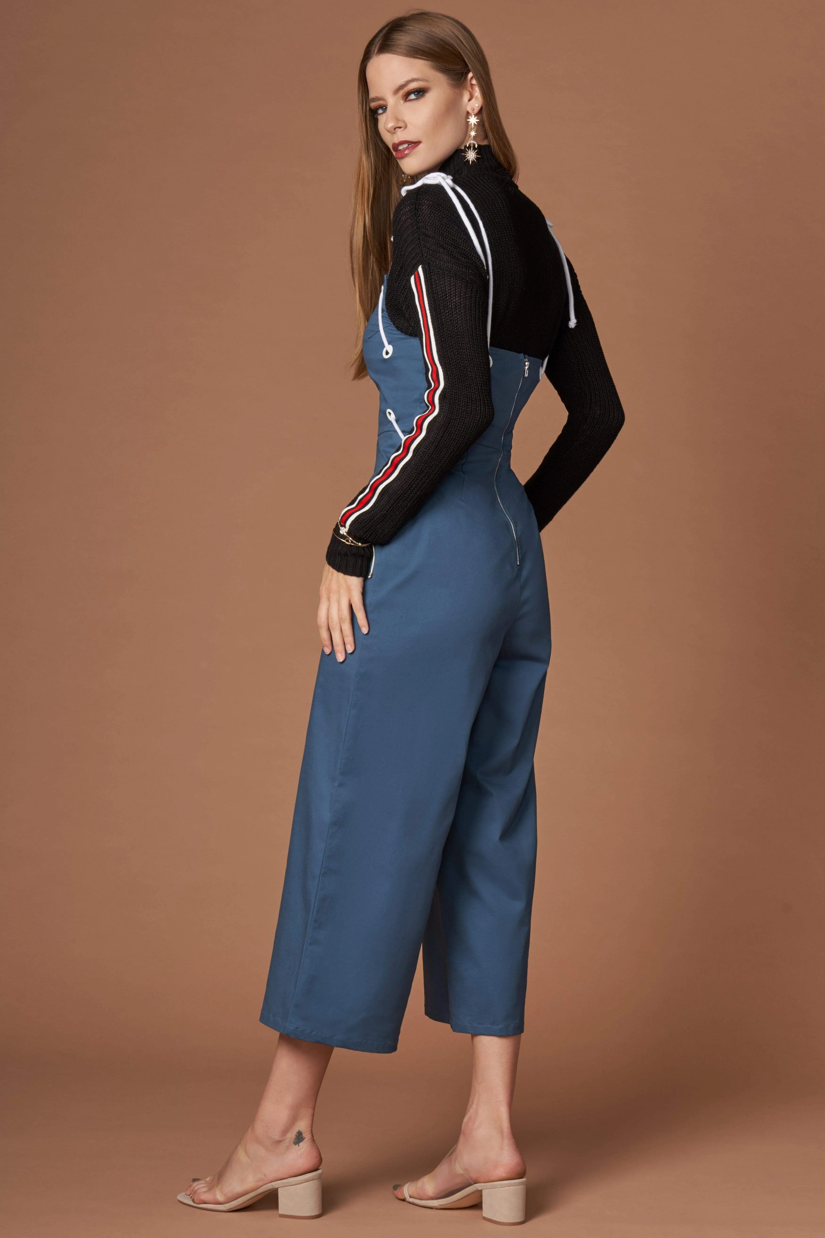 OMG Dark Teal Lace-Up Culotte Jumpsuit