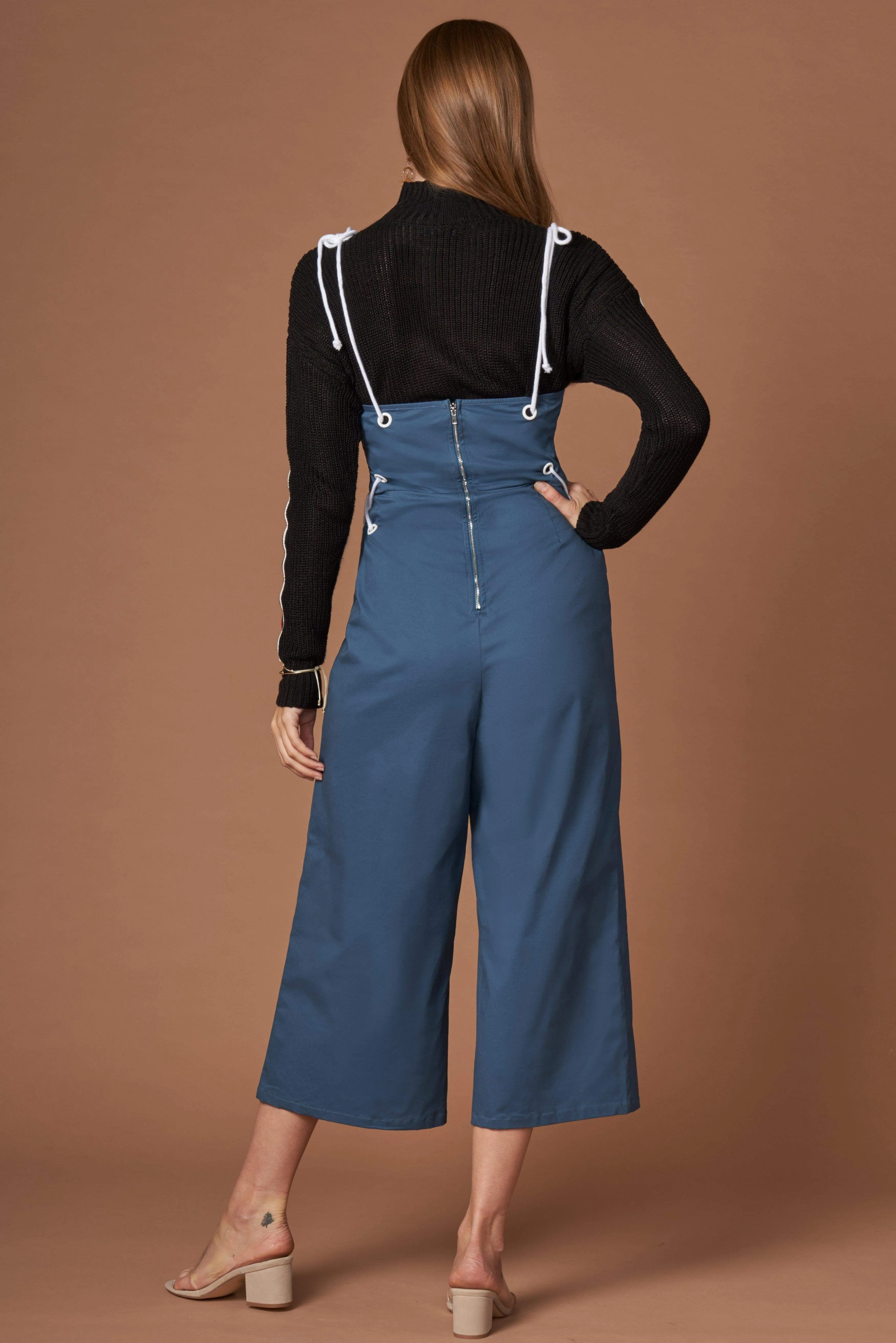 OMG Dark Teal Lace-Up Culotte Jumpsuit