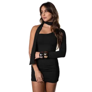One Shoulder Fitted Dress With Neck Tie