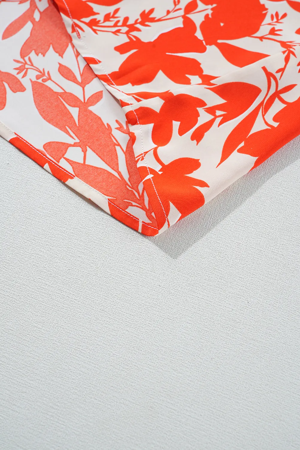 Orange Floral Ruffle Sleeve Print Top