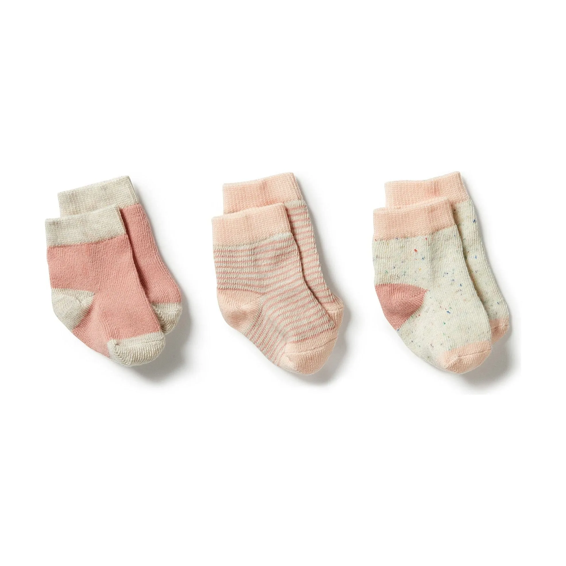 Organic 3 Pack Baby Socks - Peach / Shell / Oatmeal