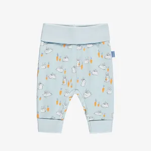Pantalon évolutif bleu avec motif de lapins en jersey extensible, bébé || Blue evolutive pants with bunnies print in stretch jersey, baby