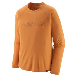 Patagonia Men's Long Sleeved Capilene Cool Trail Graphic Shirt - Outline Text Logo/Golden Caramel