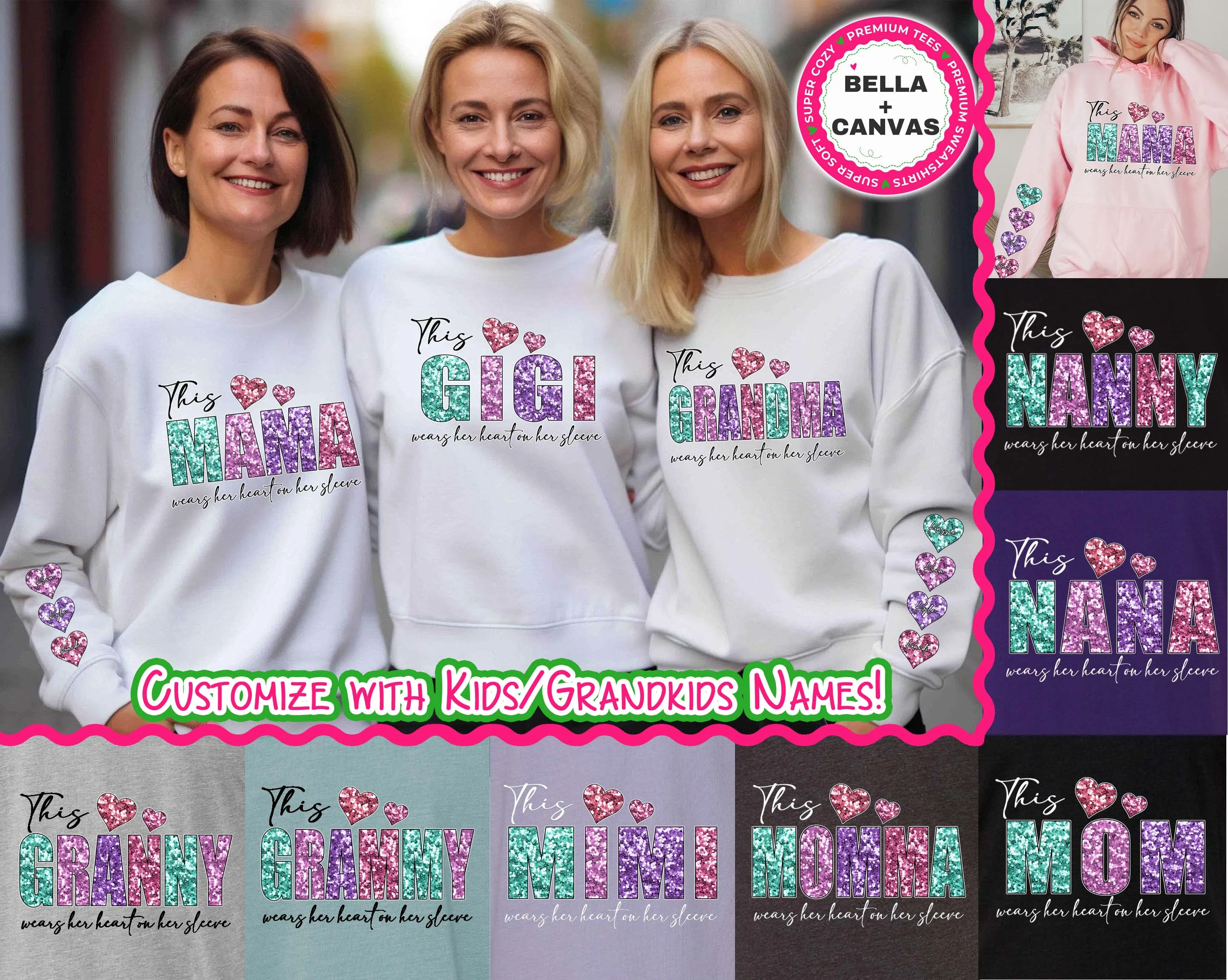 Personalized Rainbow Wearing My Heart on My Sleeve with Kids Names Valentine Tee or Sweatshirt
