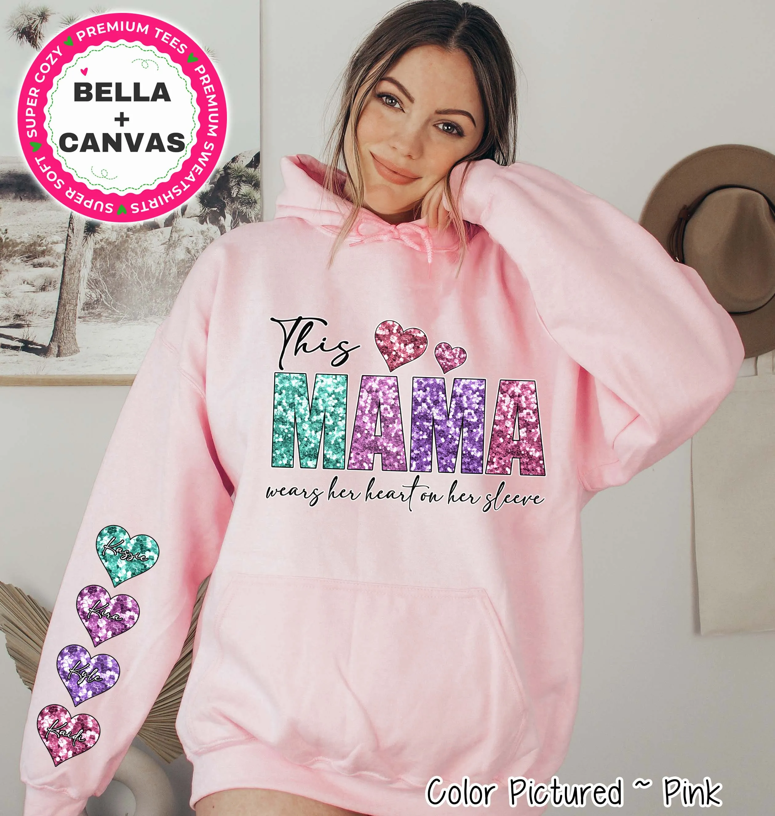 Personalized Rainbow Wearing My Heart on My Sleeve with Kids Names Valentine Tee or Sweatshirt