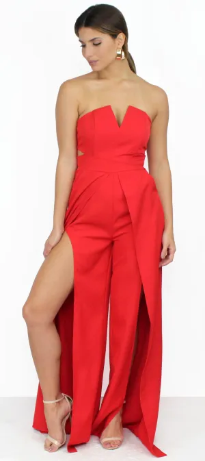 Pieces of Me Red Strapless Jumpsuit
