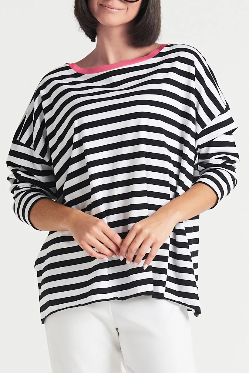 Pima Cotton Border Stripe Luxury Boxy T