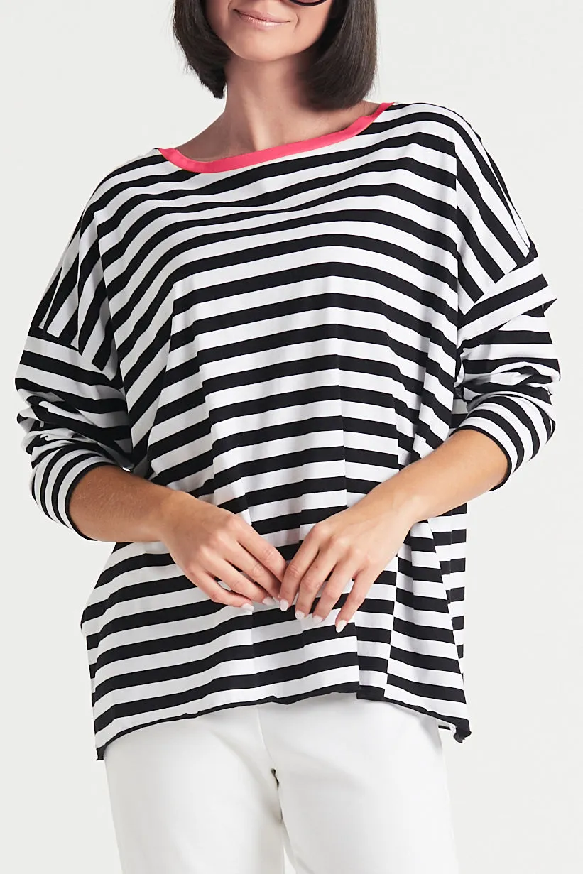 Pima Cotton Border Stripe Luxury Boxy T