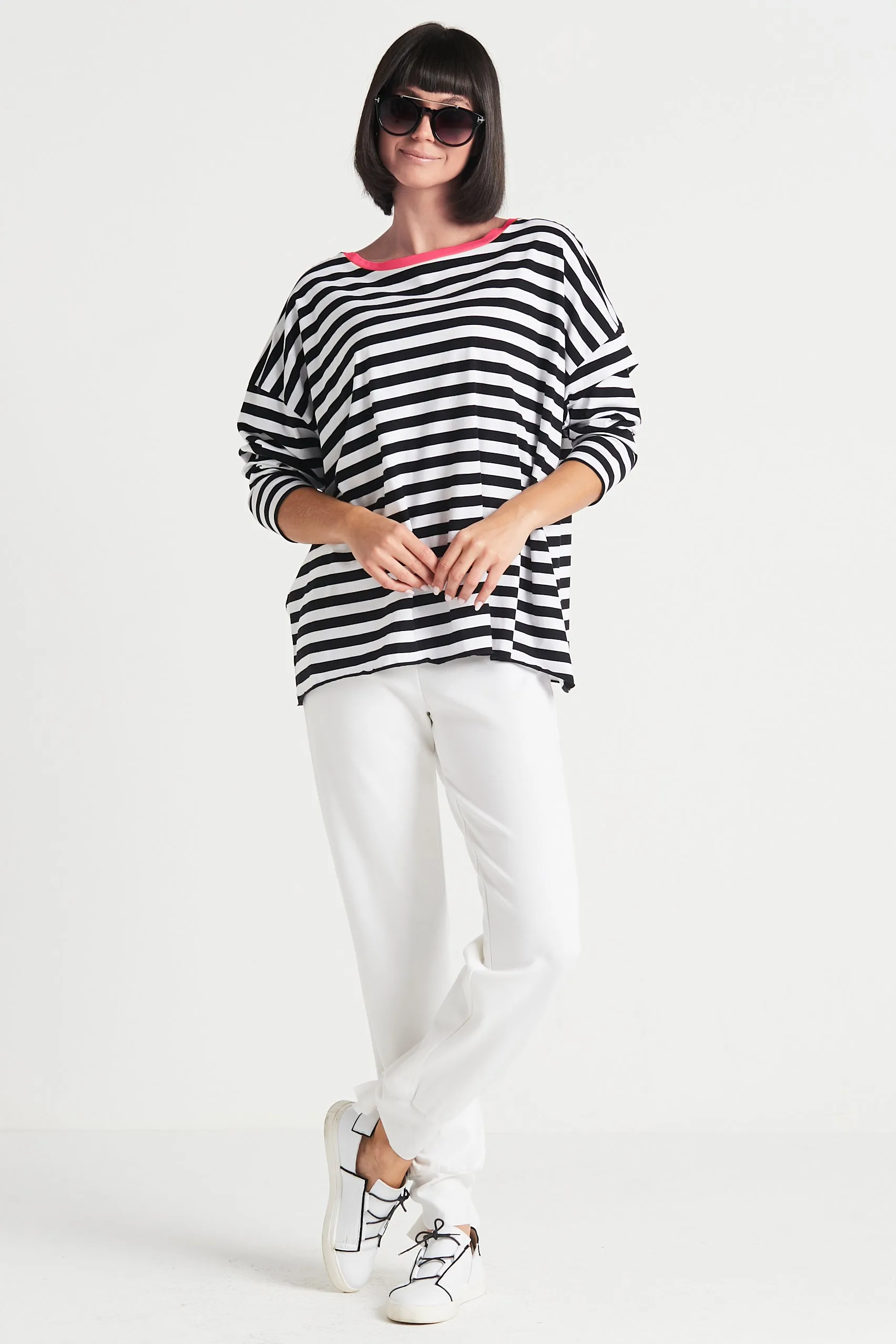 Pima Cotton Border Stripe Luxury Boxy T