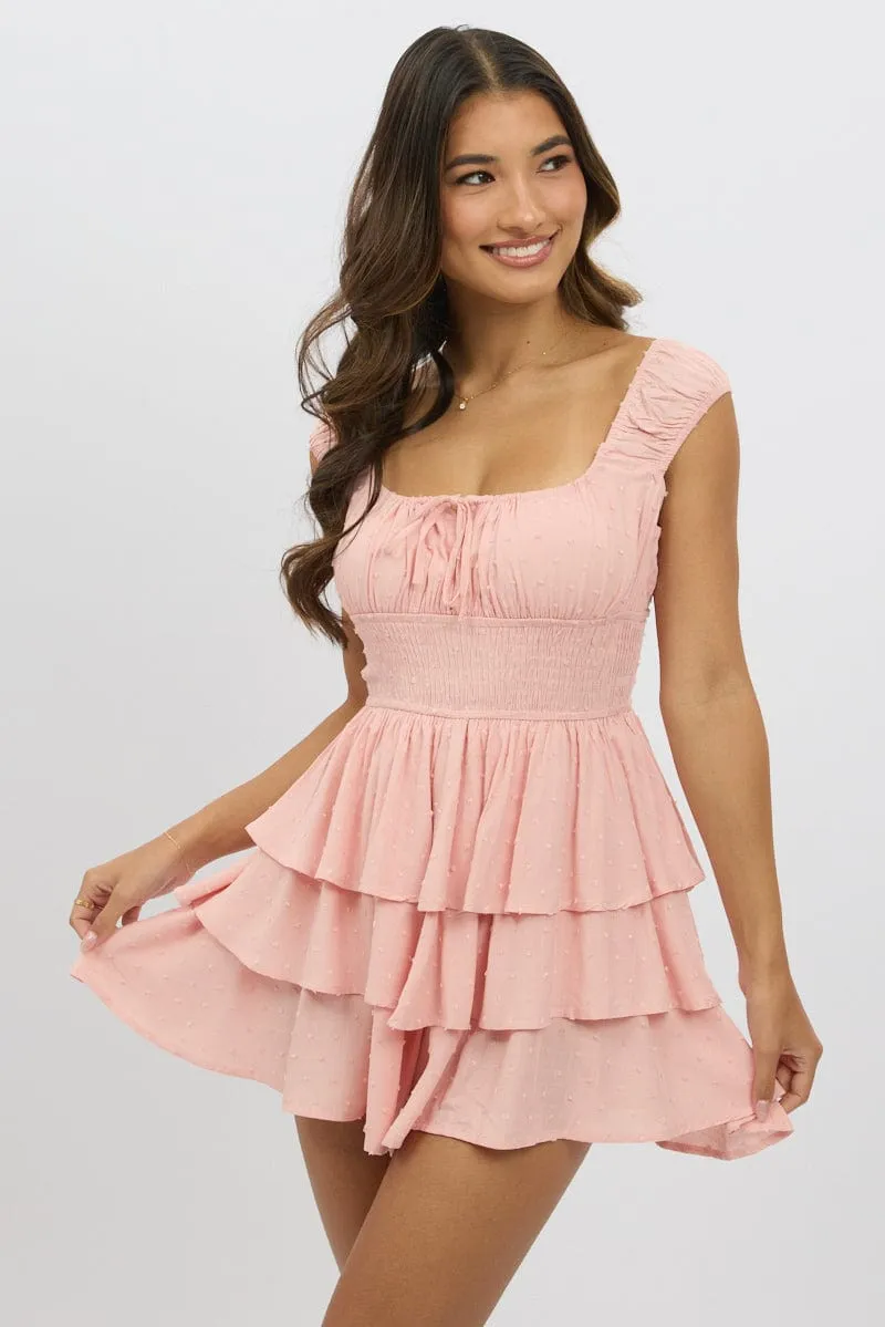 Pink Playsuit Layered Shorts