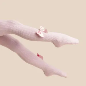 Pink Ribbed Bow Tights
