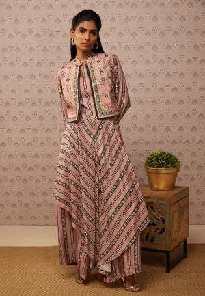 Pink Sarouk Printed Layered Jumpsuit With Jacket