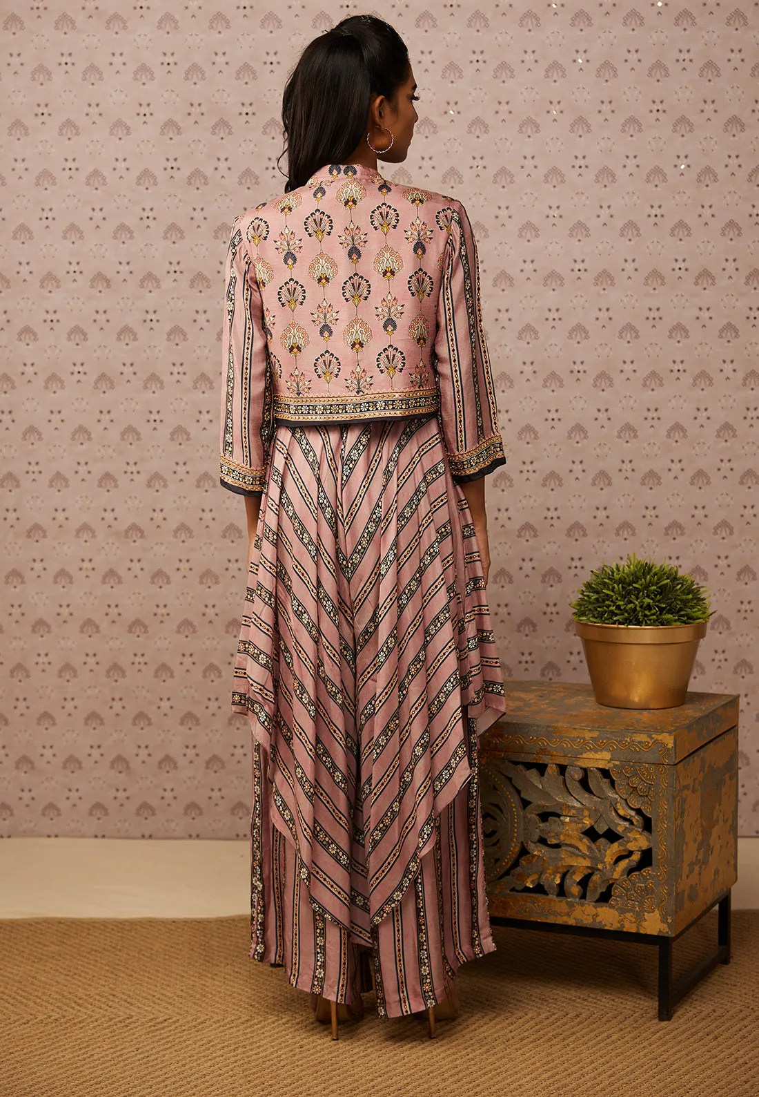 Pink Sarouk Printed Layered Jumpsuit With Jacket