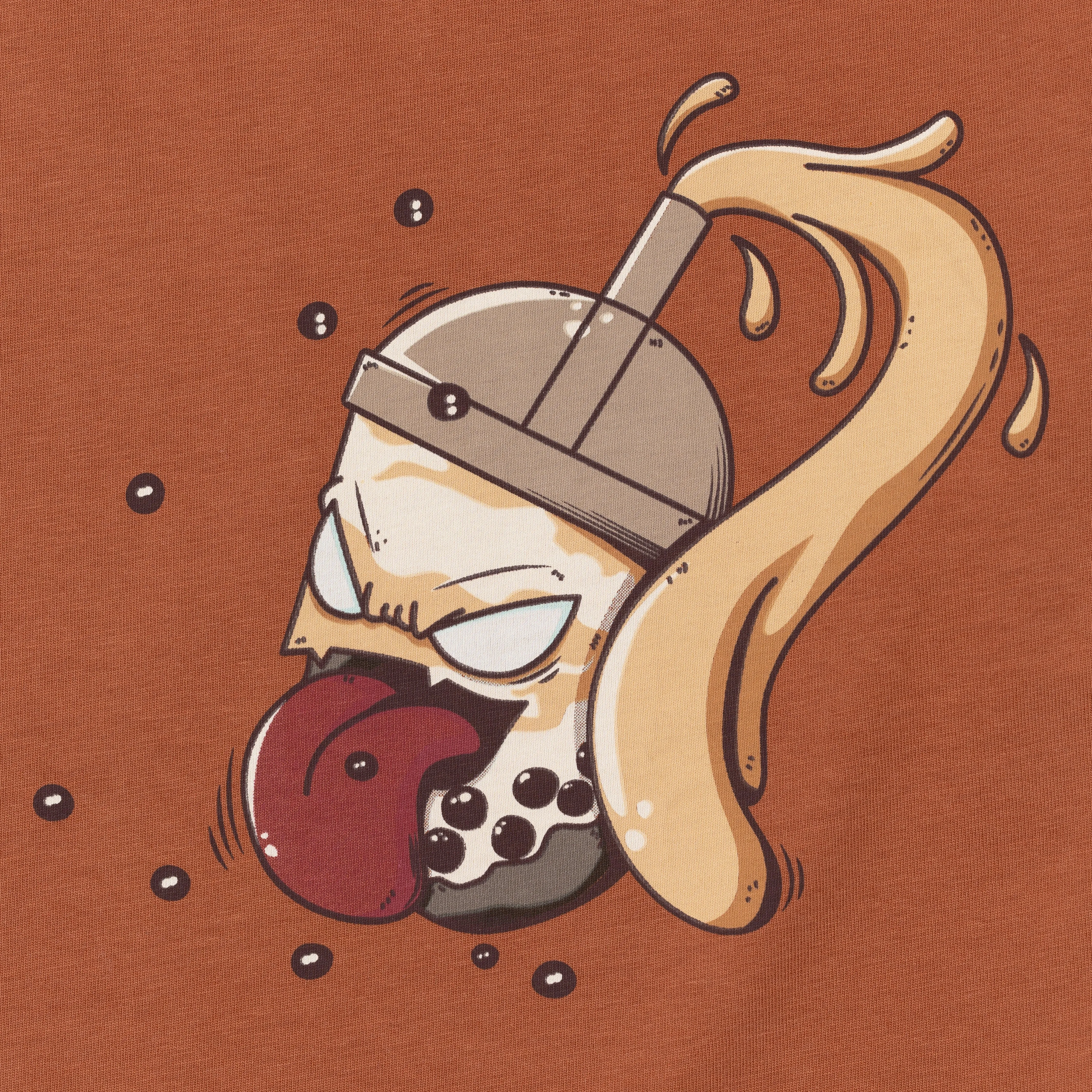 Premium Heavy Cotton Boxy Fit Discharge Print Tee - Amber Brown / Boba Monster