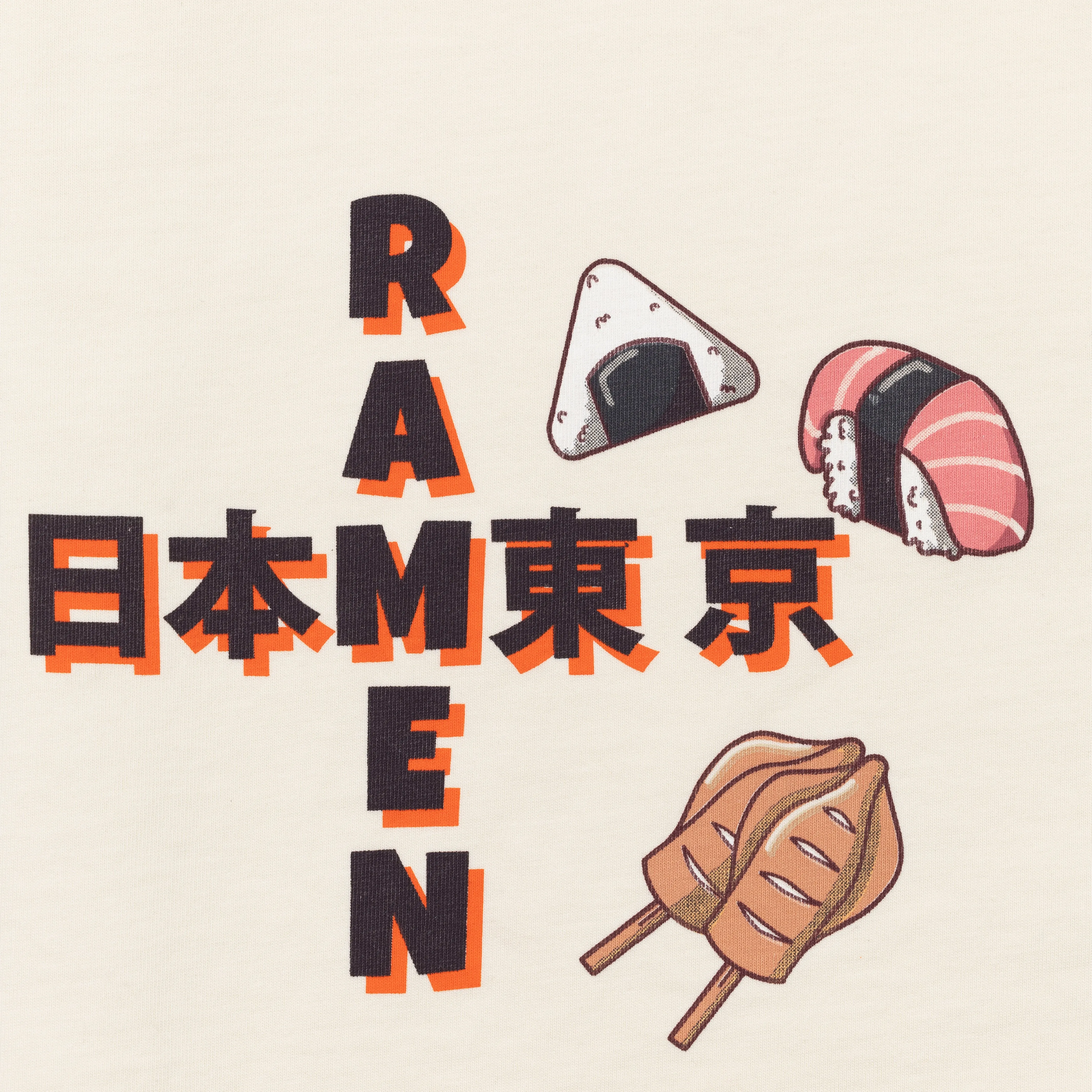 Premium Heavy Cotton Boxy Fit Discharge Print Tee - Babys Breath / Ramen Monster