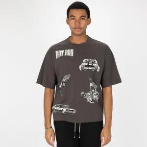 Premium Heavy Cotton Boxy Fit Discharge Print Tee - Beluga / Hot Rod