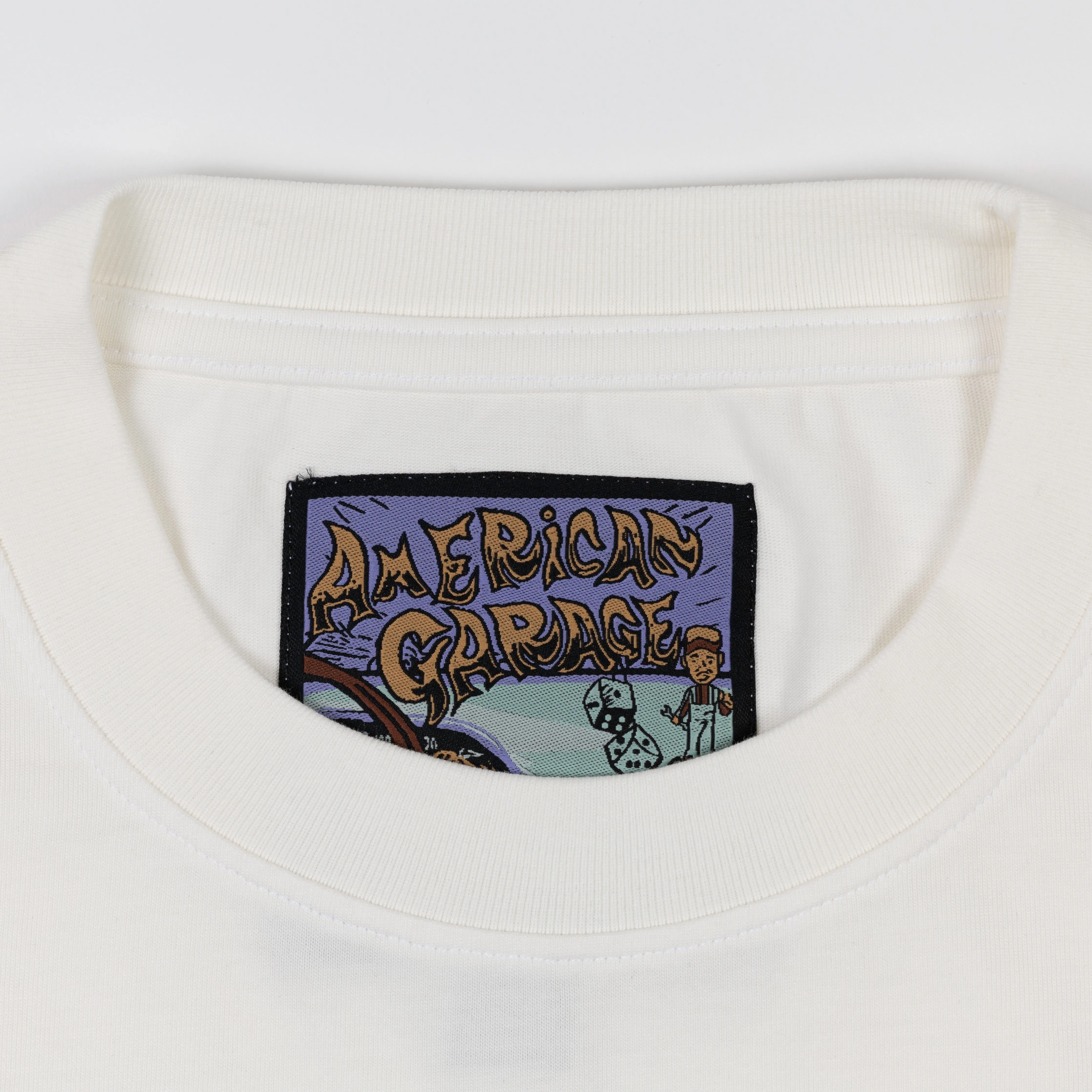 Premium Heavy Cotton Boxy Fit Discharge Print Tee - Bright White / Ramen Noodle