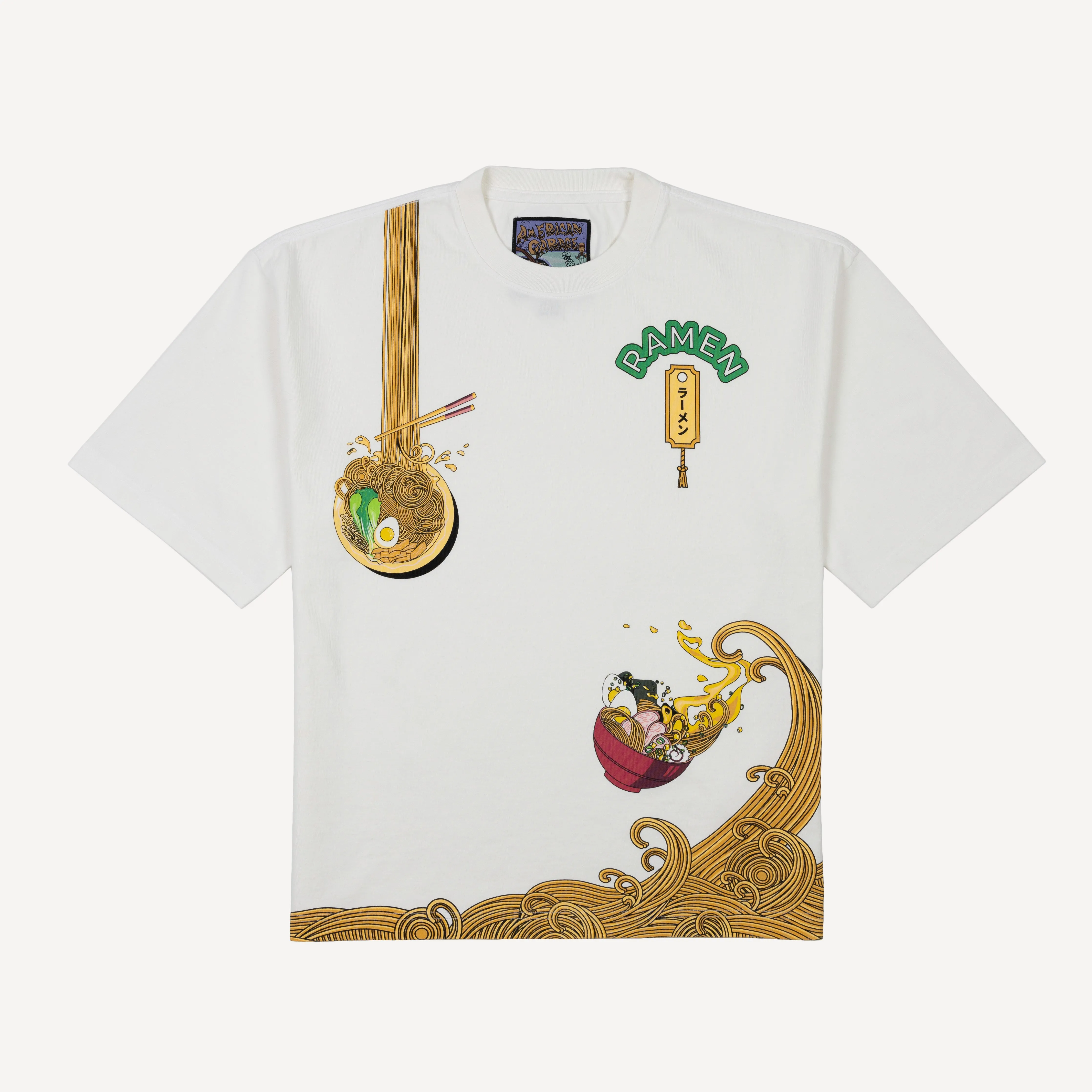 Premium Heavy Cotton Boxy Fit Discharge Print Tee - Bright White / Ramen Noodle