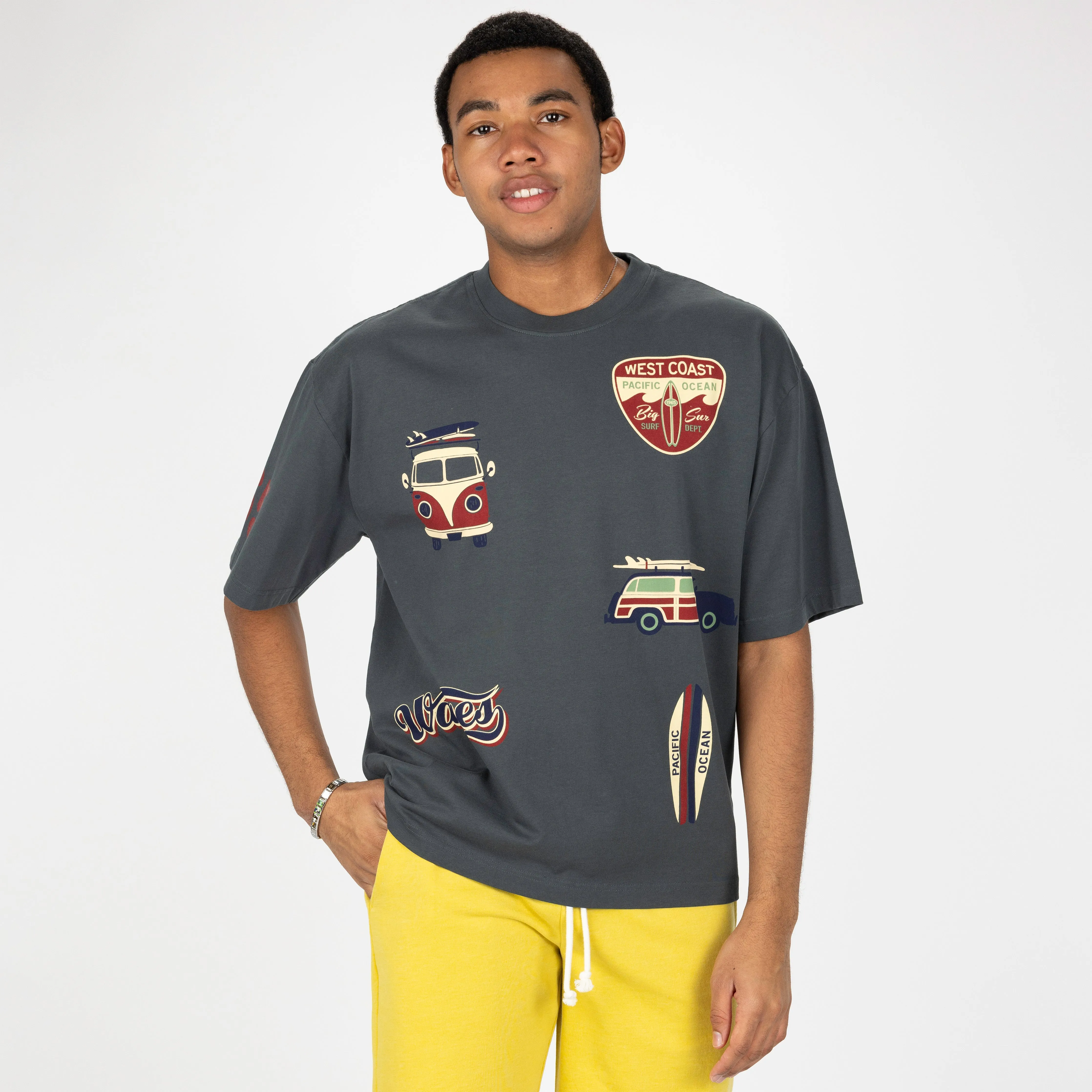 Premium Heavy Cotton Boxy Fit Discharge Print Tee - Darkest Spruce / Surf Style