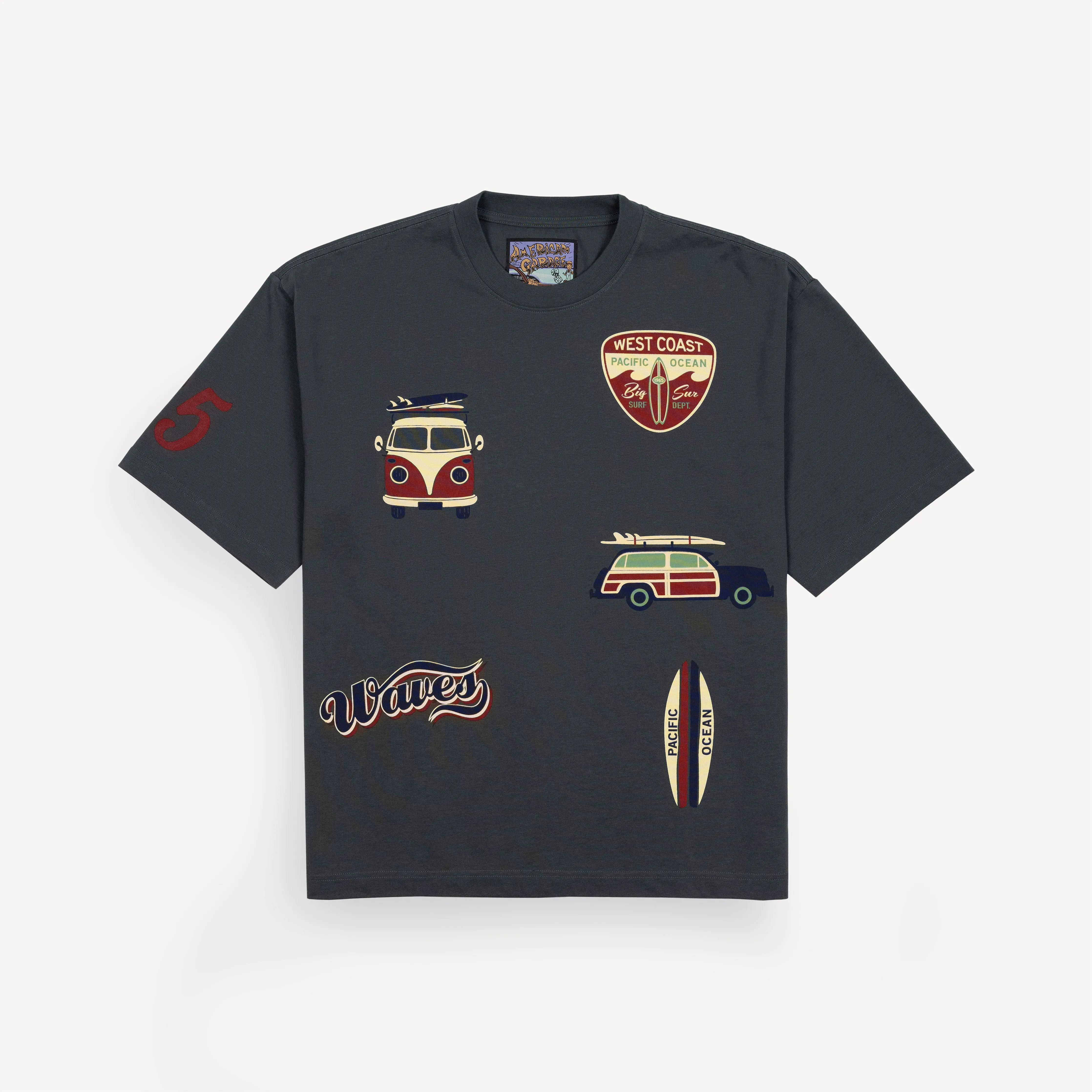Premium Heavy Cotton Boxy Fit Discharge Print Tee - Darkest Spruce / Surf Style