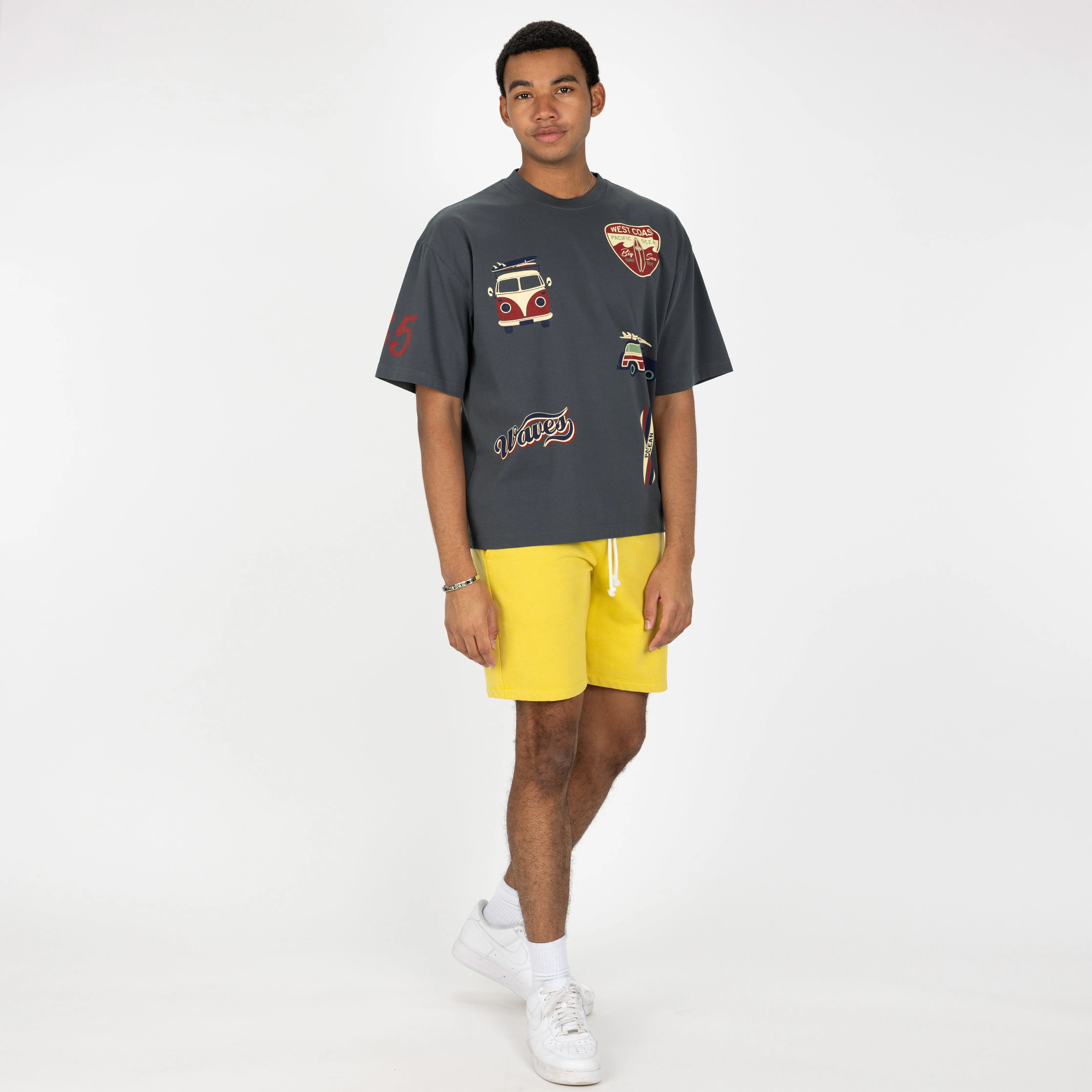 Premium Heavy Cotton Boxy Fit Discharge Print Tee - Darkest Spruce / Surf Style