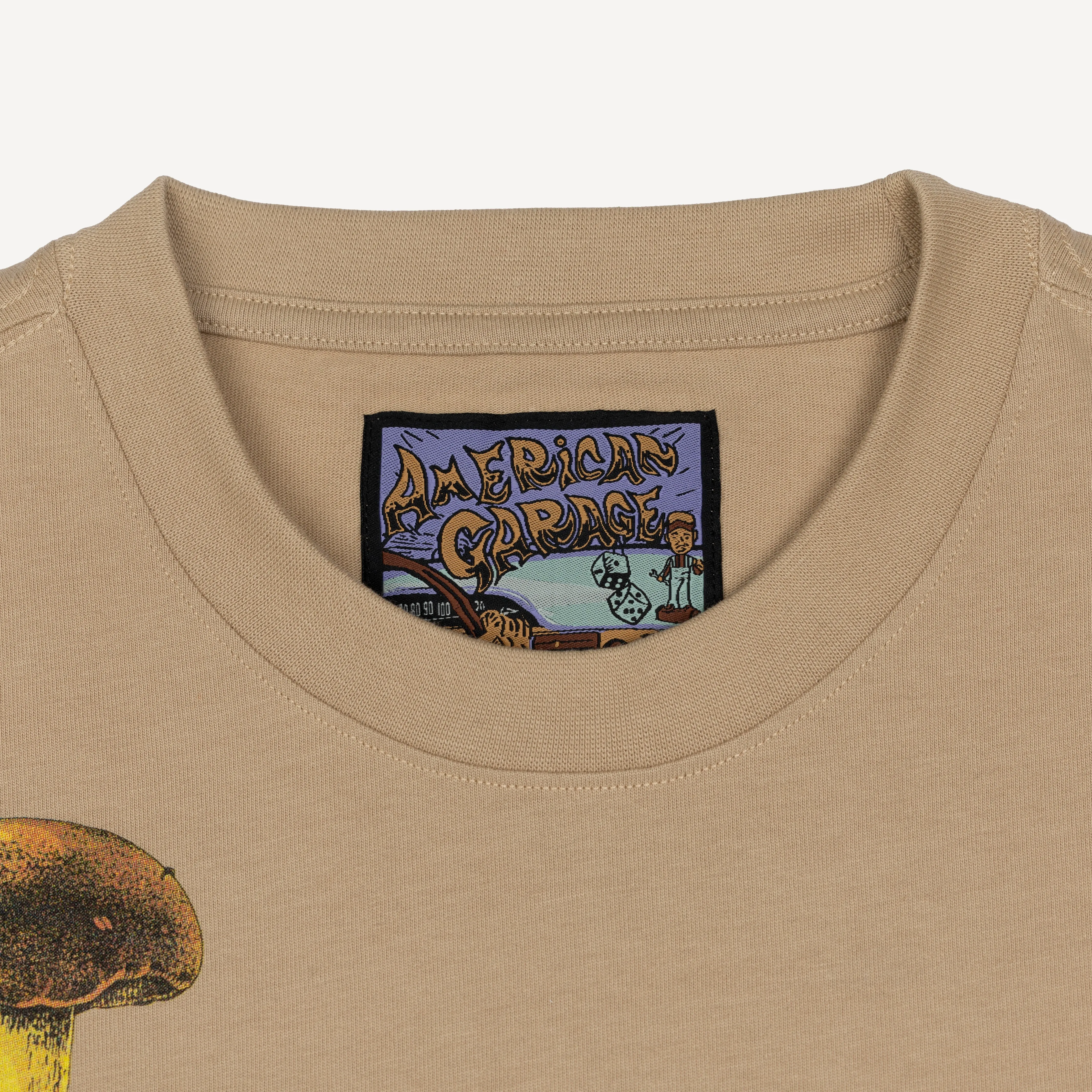 Premium Heavy Cotton Boxy Fit Discharge Print Tee - Fields of Rye / Mushroom