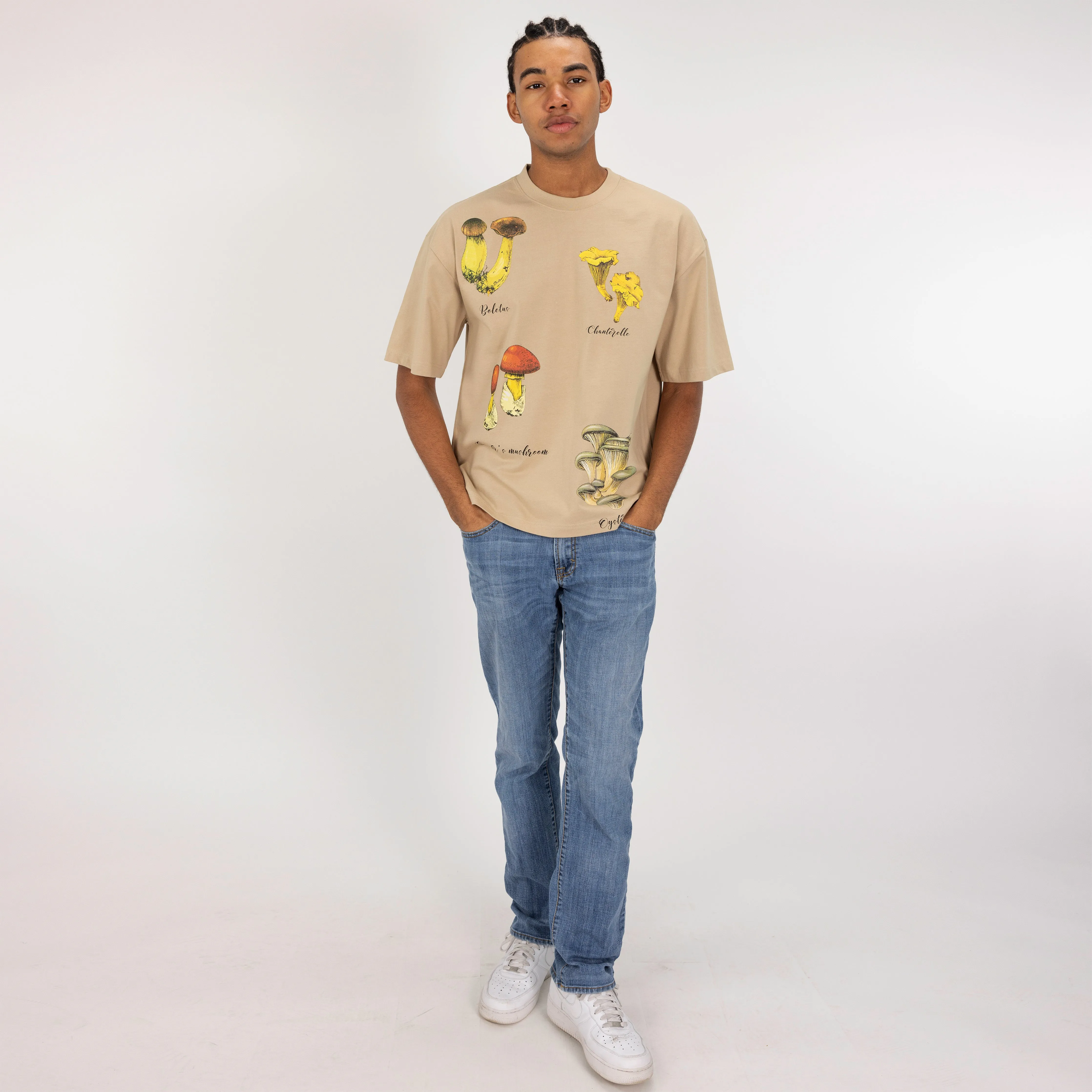 Premium Heavy Cotton Boxy Fit Discharge Print Tee - Fields of Rye / Mushroom