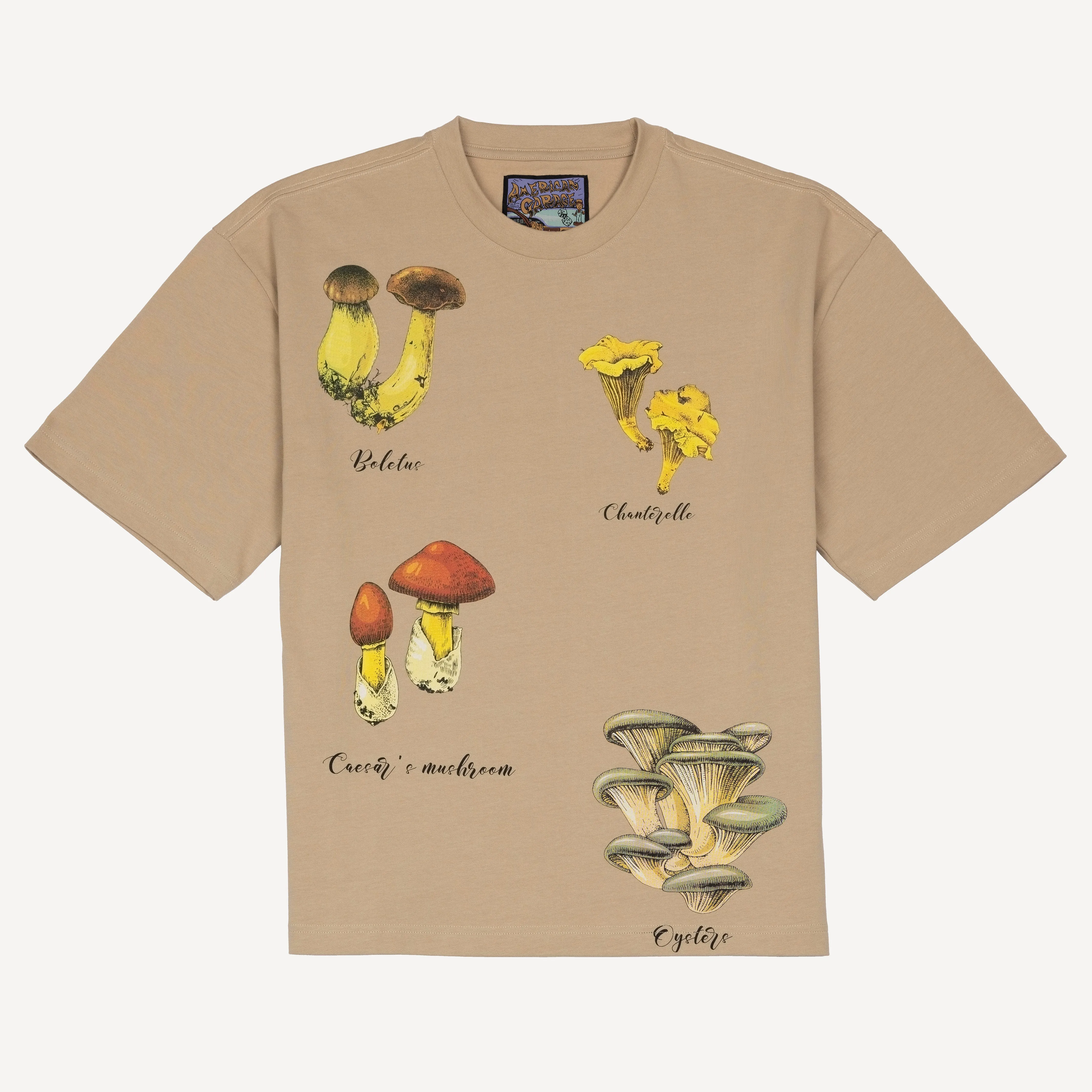 Premium Heavy Cotton Boxy Fit Discharge Print Tee - Fields of Rye / Mushroom